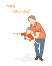 Father holds son. happy father`s day. vector illustration.